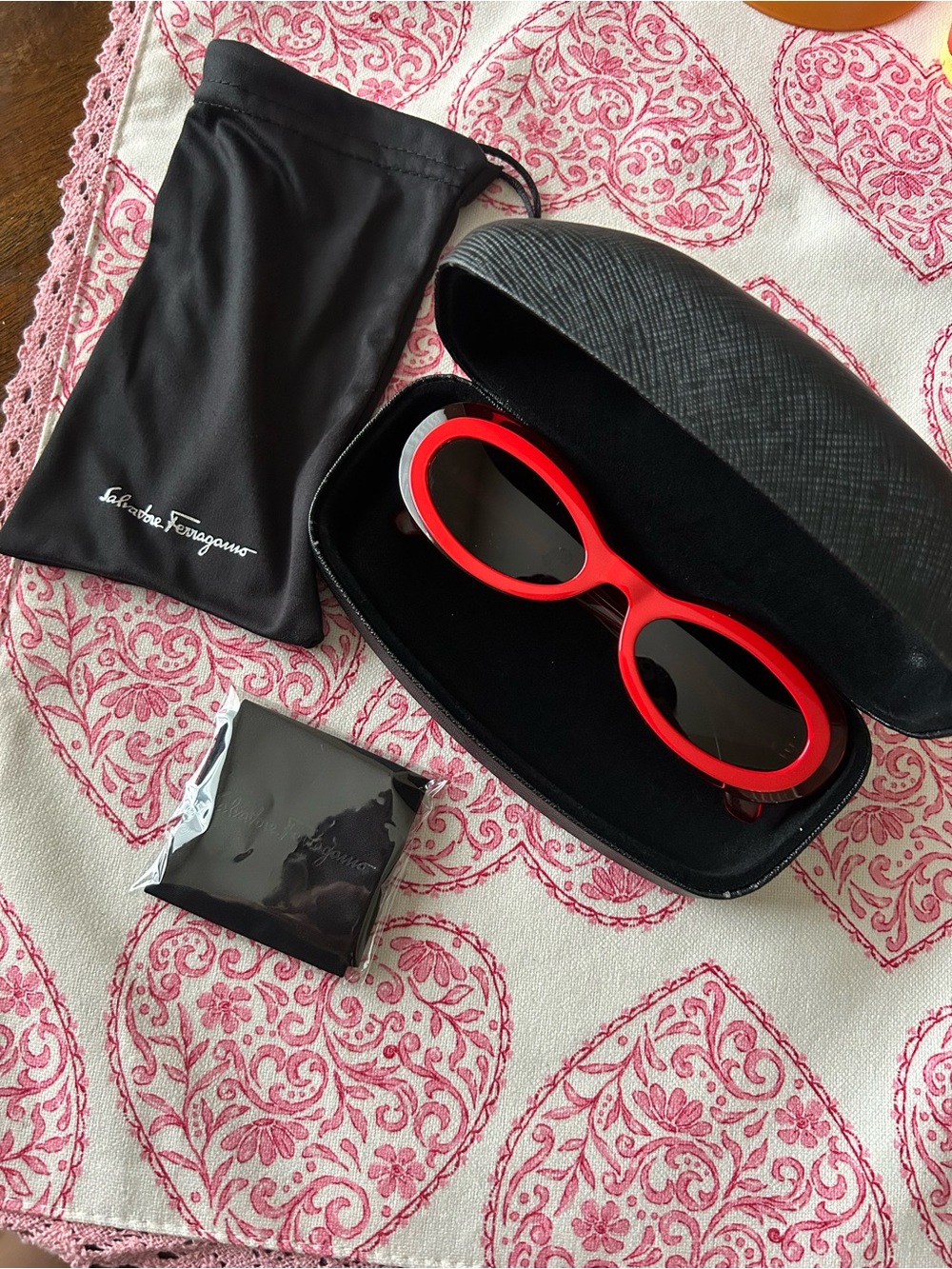 Salvatore Ferragamo Red Oversized Oval Sunglasses
